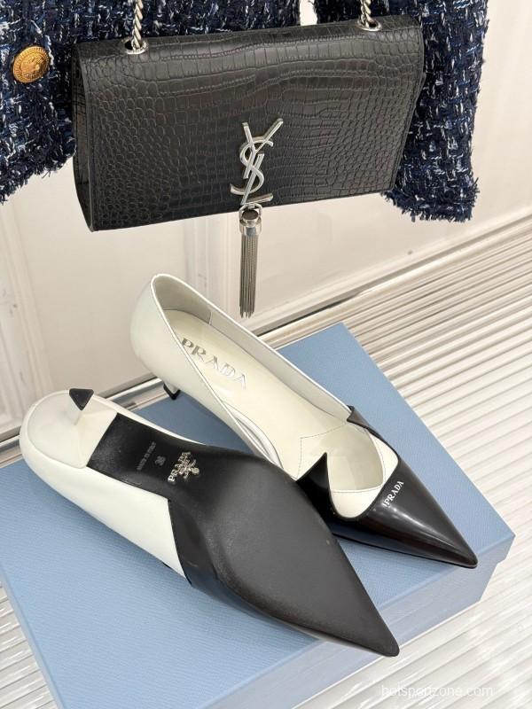 PRADA 2025/SS Catwalk Pointed Toe Kitten Heel Single Shoes - KFY00310