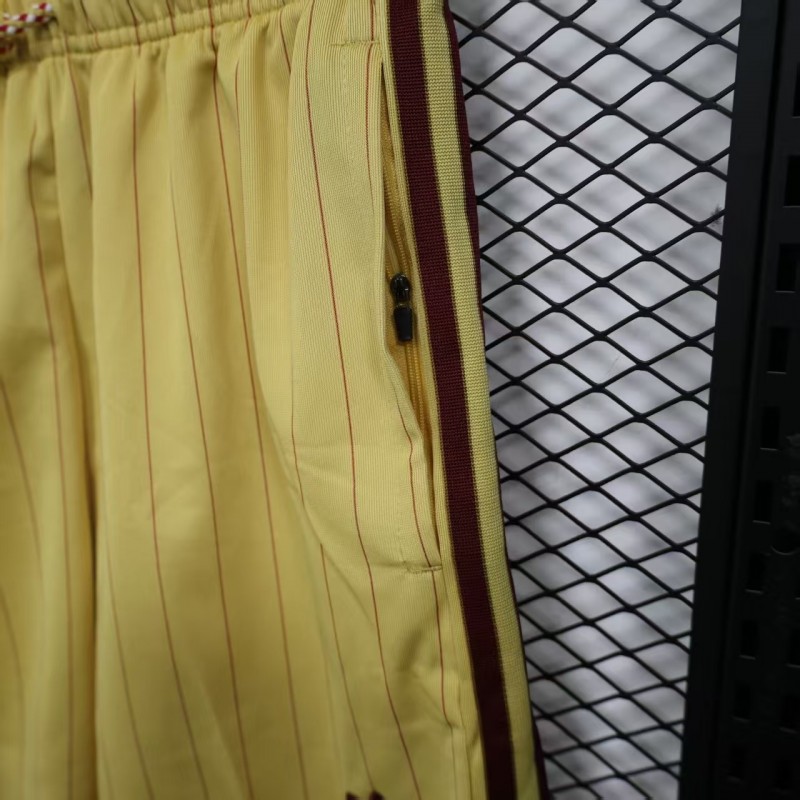 Player Version 25/26 Arsenal Yellow with Burgundy Side Stripes and Pinstripes Shorts