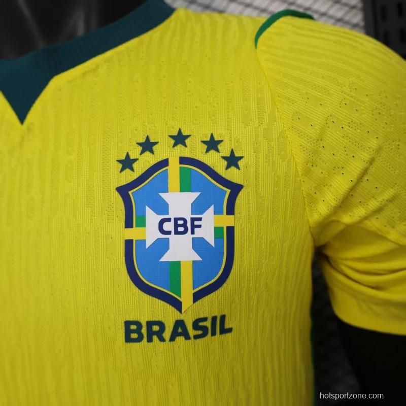 Player Version 2026 Brazil Home Yellow with Vertical Stripe Pattern Jersey