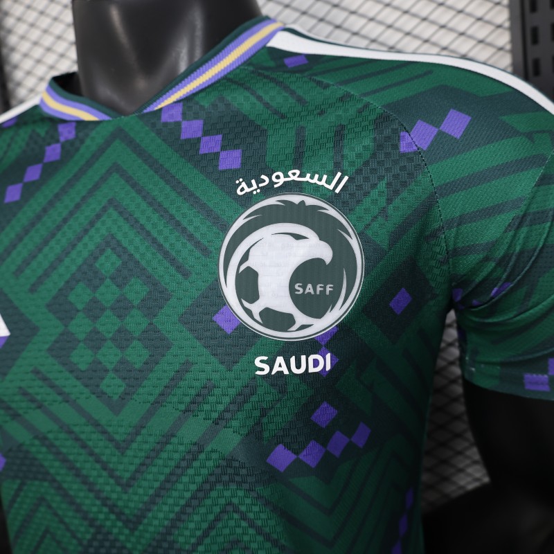 Player Version 2026 Saudi Arabia Home Green with Geometric Diamond Pattern Jersey