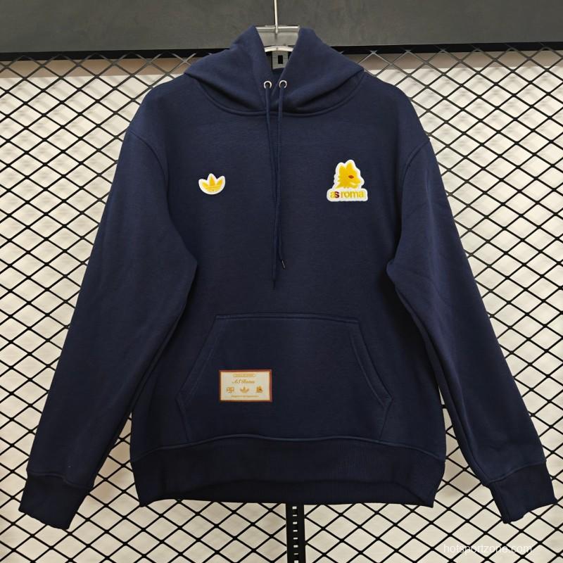 25/26 Adidas x AS Roma Retro  Embroidered Logo Hoodie 9 Colors