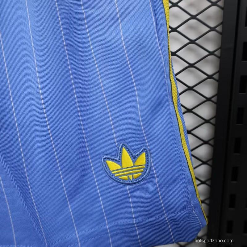 Retro Player Version  1990/91 Manchester United Third Sky Blue with Pinstripe Pattern Shorts