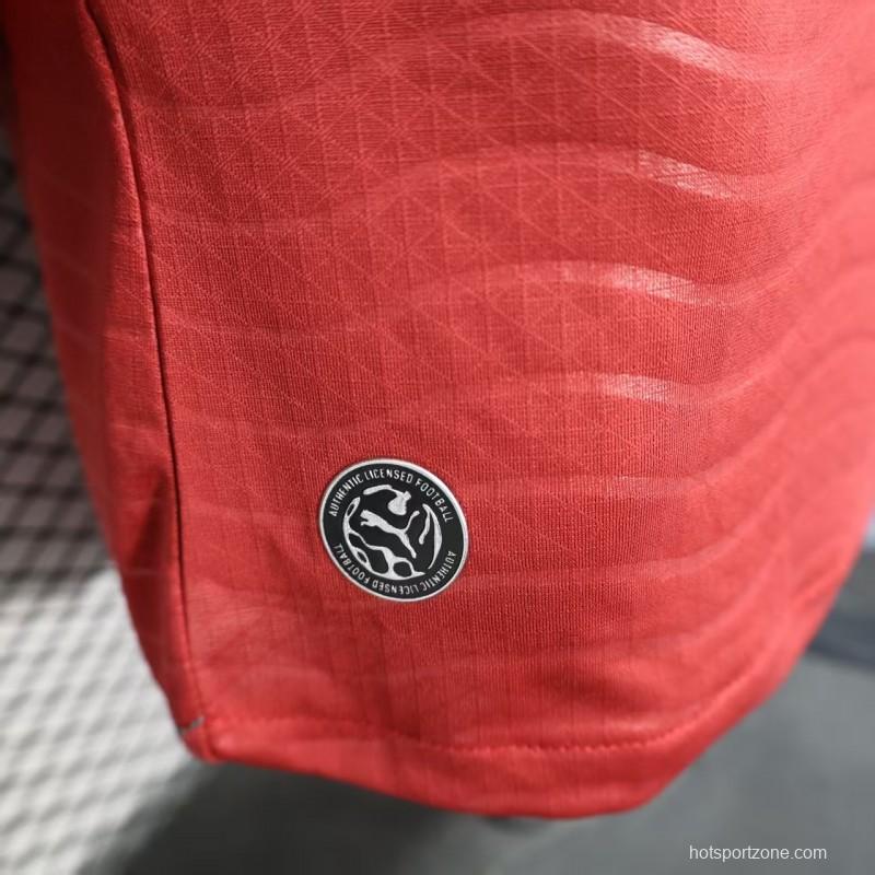 Player Version 2026 Portugal Home Long Sleeve Red with Horizontal Wave Pattern Jersey