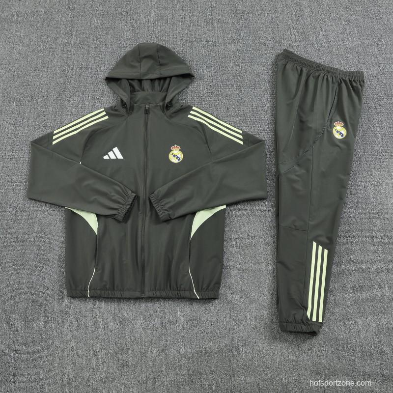 25/26 Real Madrid Dark Grey Green Full zipper Jacket Tracksuit+ long pants