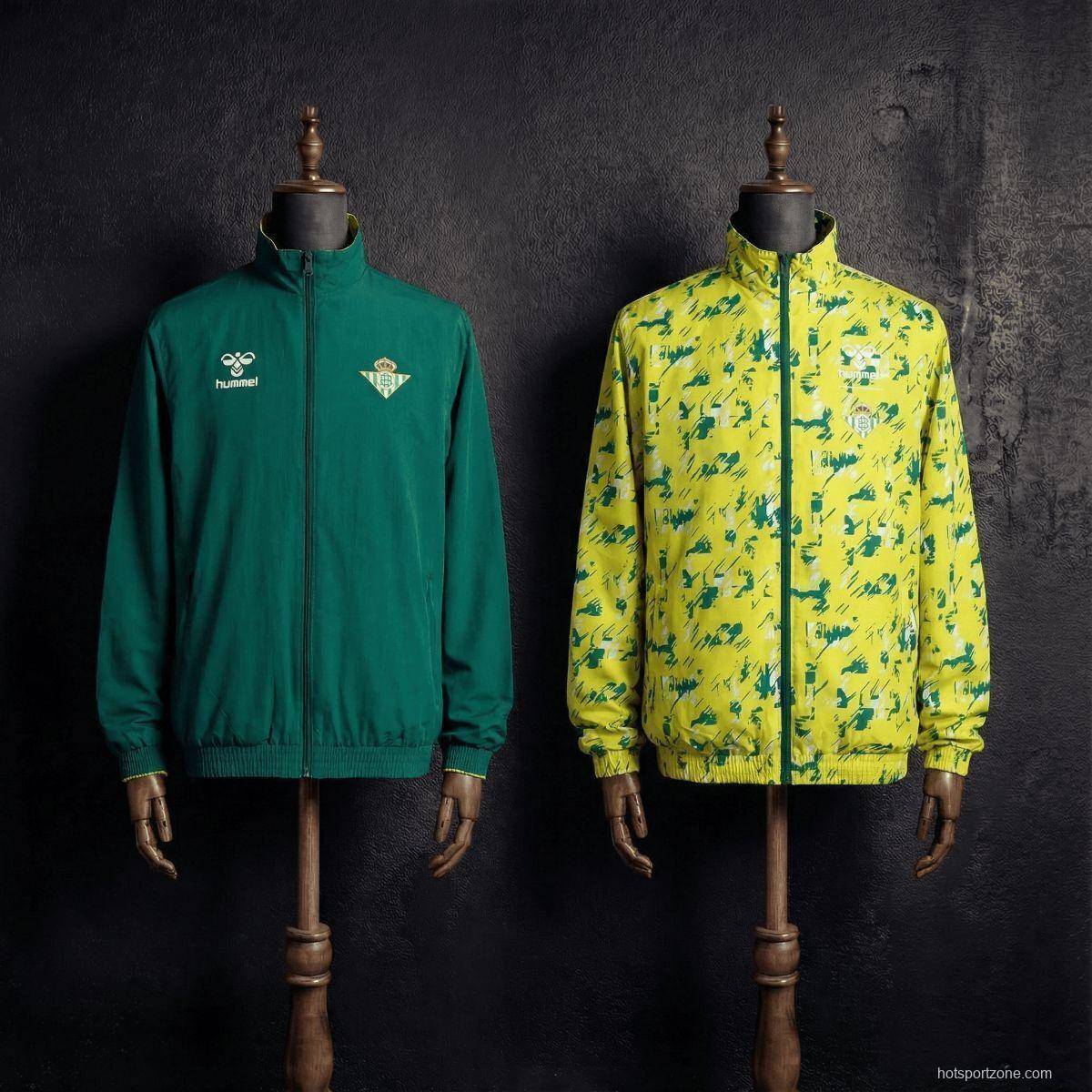 2026 Real Betis Green And Yellow  Reversible Full Zipper Jacket