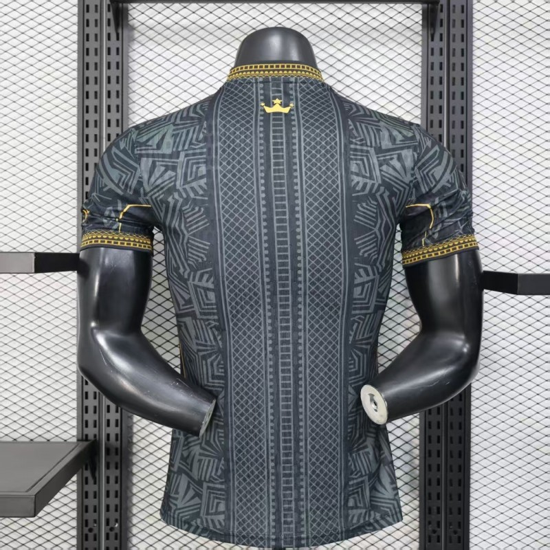 2026 Player Version Brazil Black with Gold Geometric Tribal Pattern Jersey