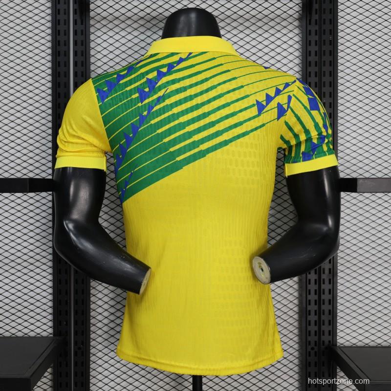 2026 Player Version Brazil Yellow with Green and Blue Geometric Patterns Jersey