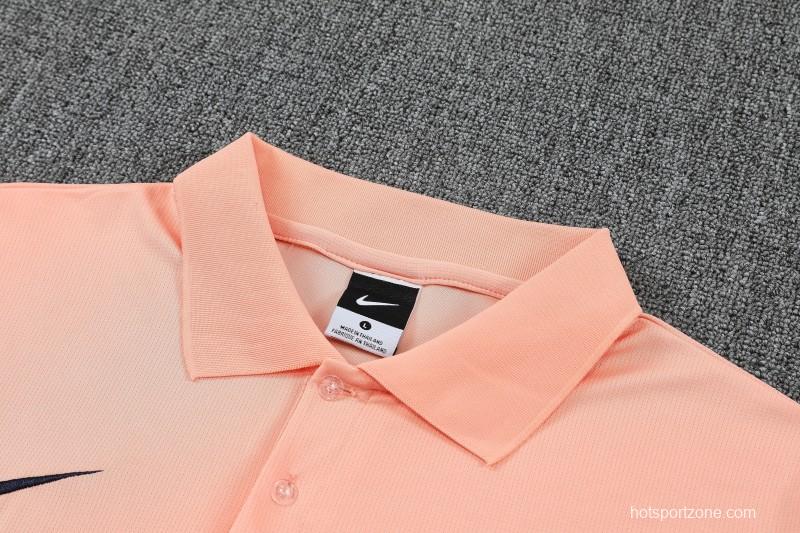 26/27  Barcelona Salmon Pink  Polo Training Shirt + Navy Blue Long Pants Tracksuit