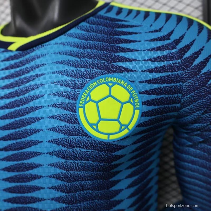 Player Version 2027 Colombia Away Blue with Wave Jacquard Pattern Long Sleeve Jersey