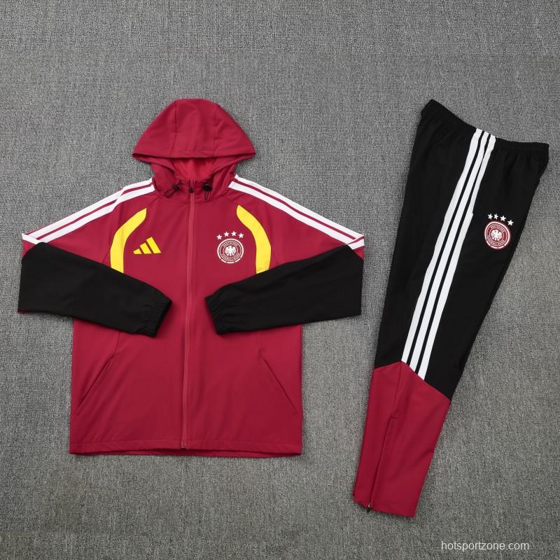 26/27 Germany Red Full Zipper Jacket Tracksuit + Long Pants