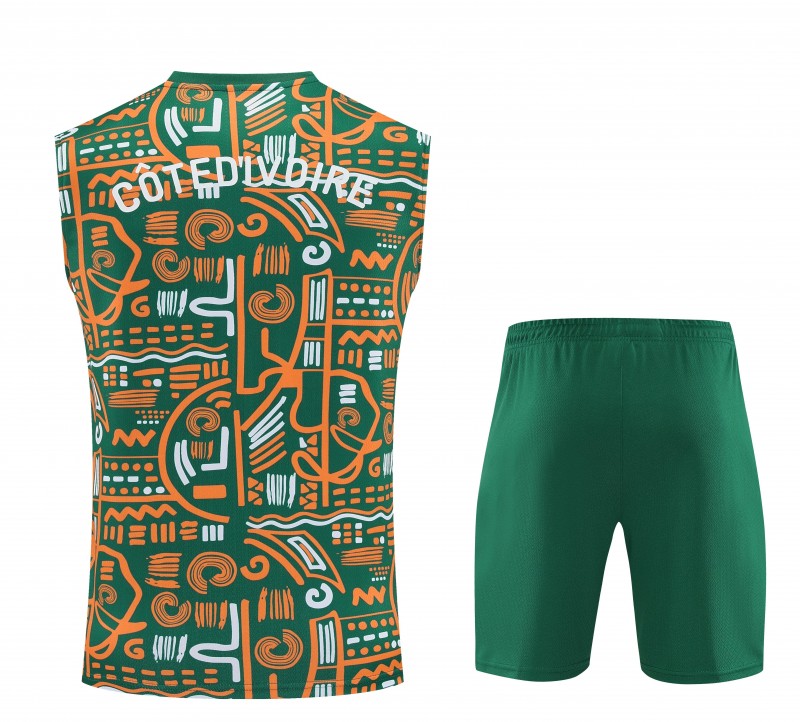 25/26 Côte d'Ivoire Green Tribal Print Sleeveless Training Vest +Shorts Set