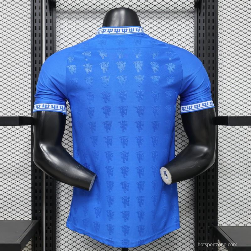 Player Version 26/27 Manchester United Blue with All-Over Devil Jacquard Pattern Jersey