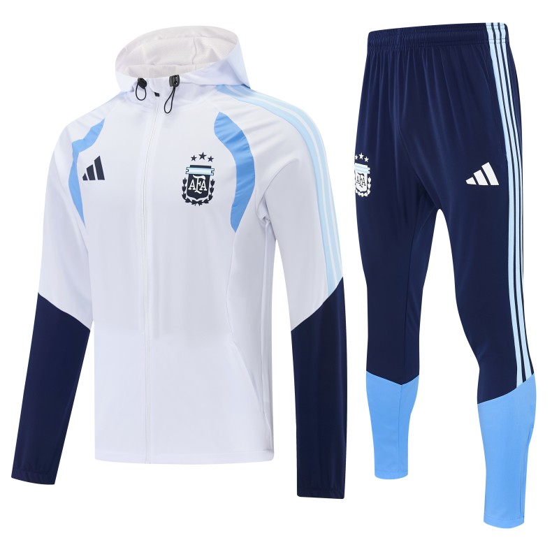 26/27 Argentina  White Full Zipper Hooded Jacket Tracksuit + Long Pants
