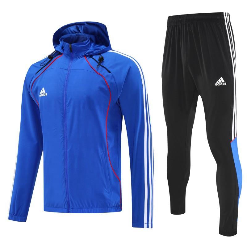 26/27 Adidas Blue Full Zipper Hooded Jacket Tracksuit + Black Long Pants