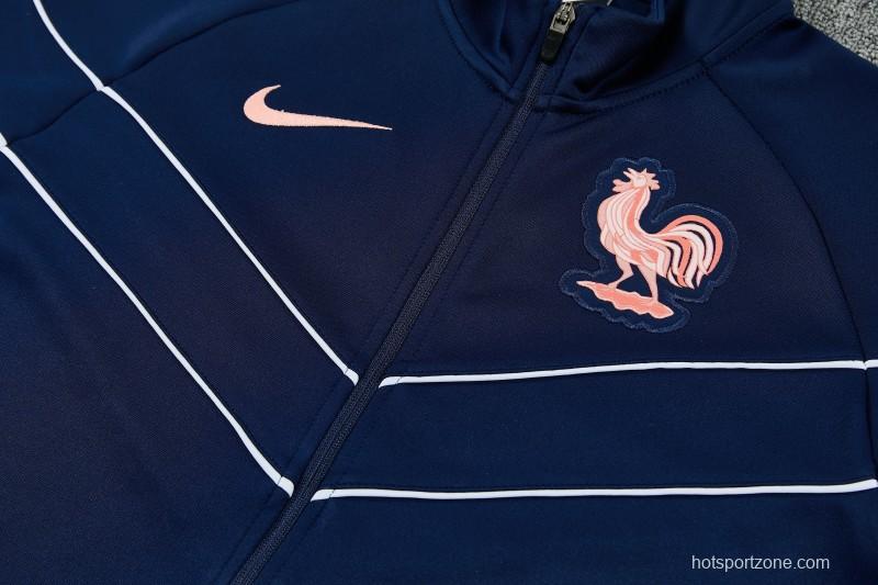 26/27 France Navy Blue Full Zipper Jacket Tracksuit +  Long Pants