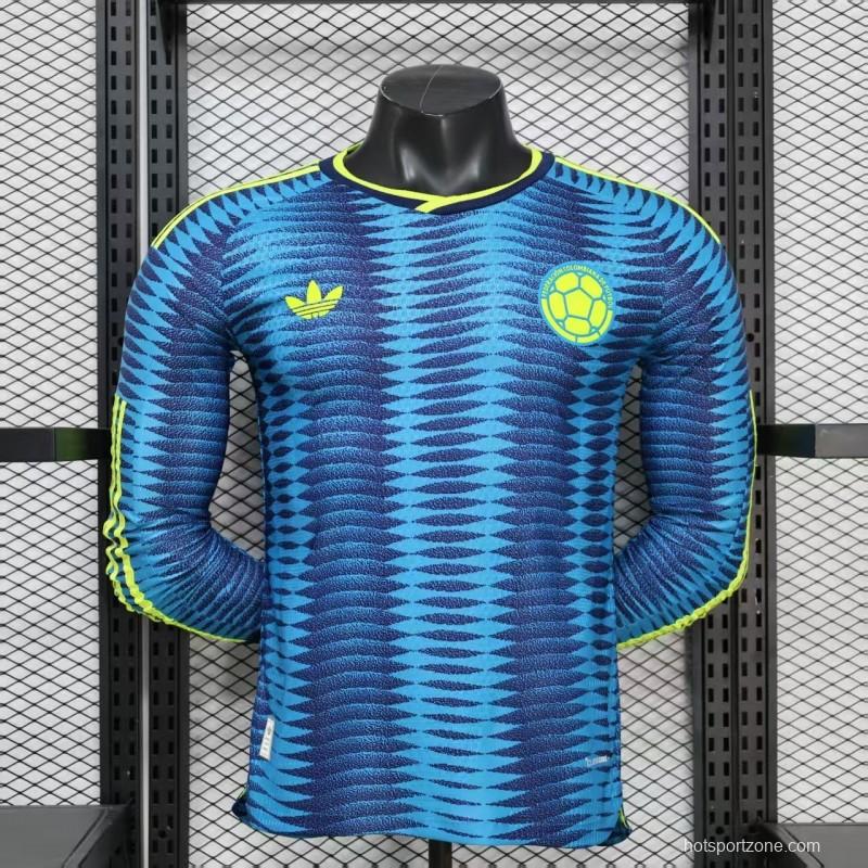 Player Version 2027 Colombia Away Blue with Wave Jacquard Pattern Long Sleeve Jersey