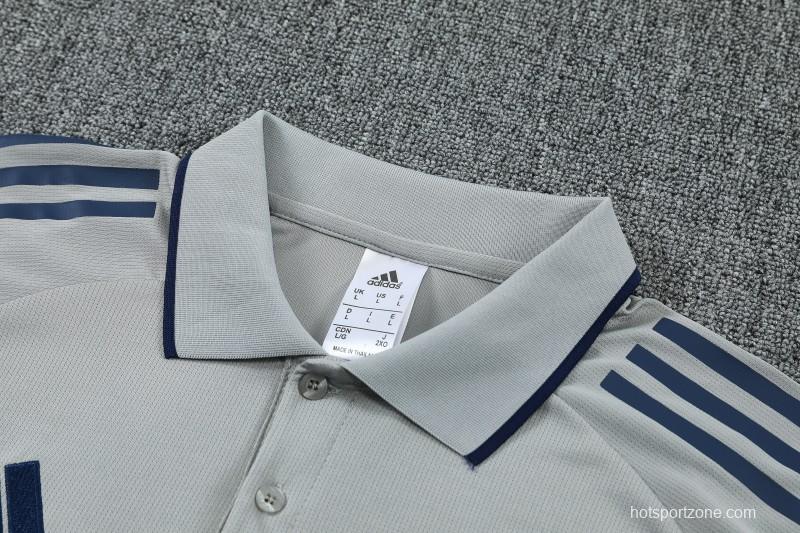 26/27   Arsenal Grey Polo Training Shirt + Long Pants Tracksuit