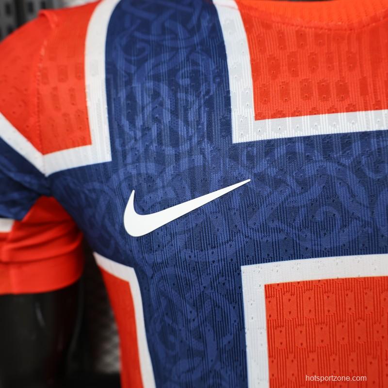 Player Version 2026 Norway Red & Blue with Flag Cross Pattern Home Jersey