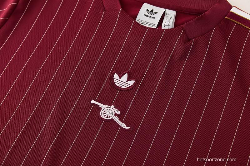26/27  Arsenal  Maroon Pinstripe Short Sleeve+Soccer Shorts