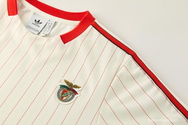 26/27 Benfica × Adidas Originals Off-White Pinstripe Short Sleeve+Soccer Shorts