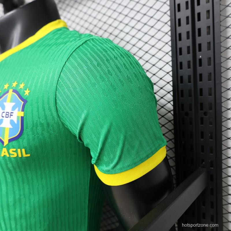 Player Version 2026 Brazil Green with Wave Texture Away Jersey