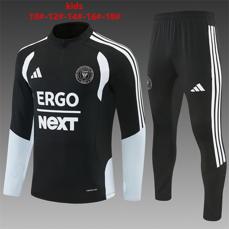 2026 Kids Inter Miami CF Black & White Half Zipper Jacket Tracksuit + Long Pants