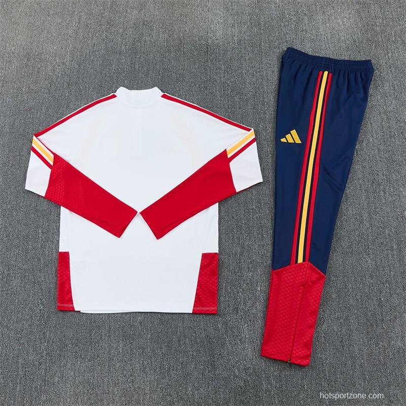 26/27 Spain Away White Half Zipper Jacket Tracksuit + Long Pants