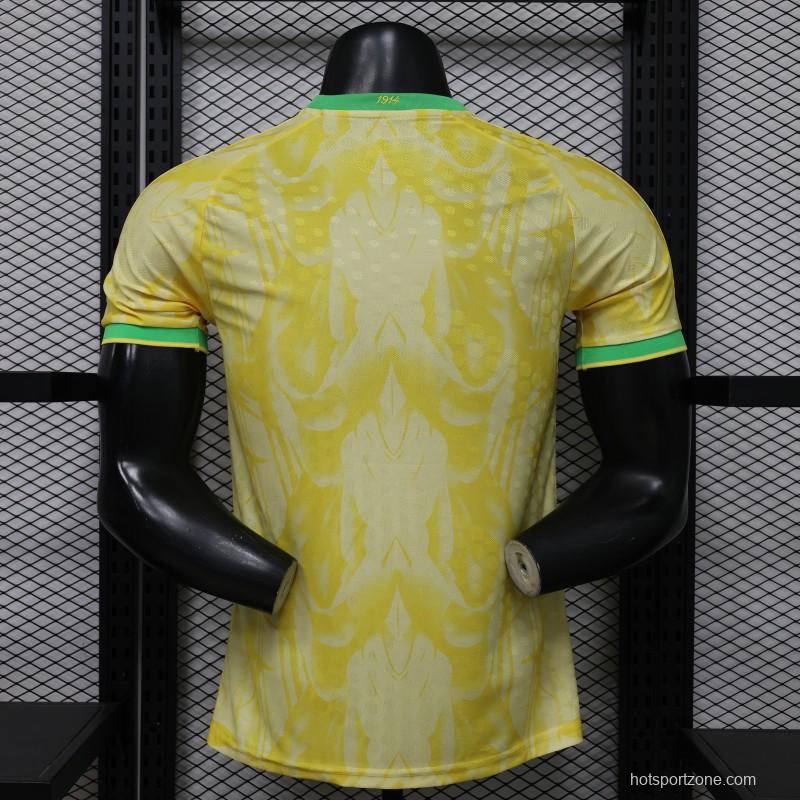 Player Version 2026 Brazil  Yellow with Abstract Feather Pattern Home Jersey