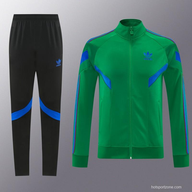 26/27 Adidas Originals Green  Full Zipper Jacket Tracksuit + Royal Blue  Long Pants