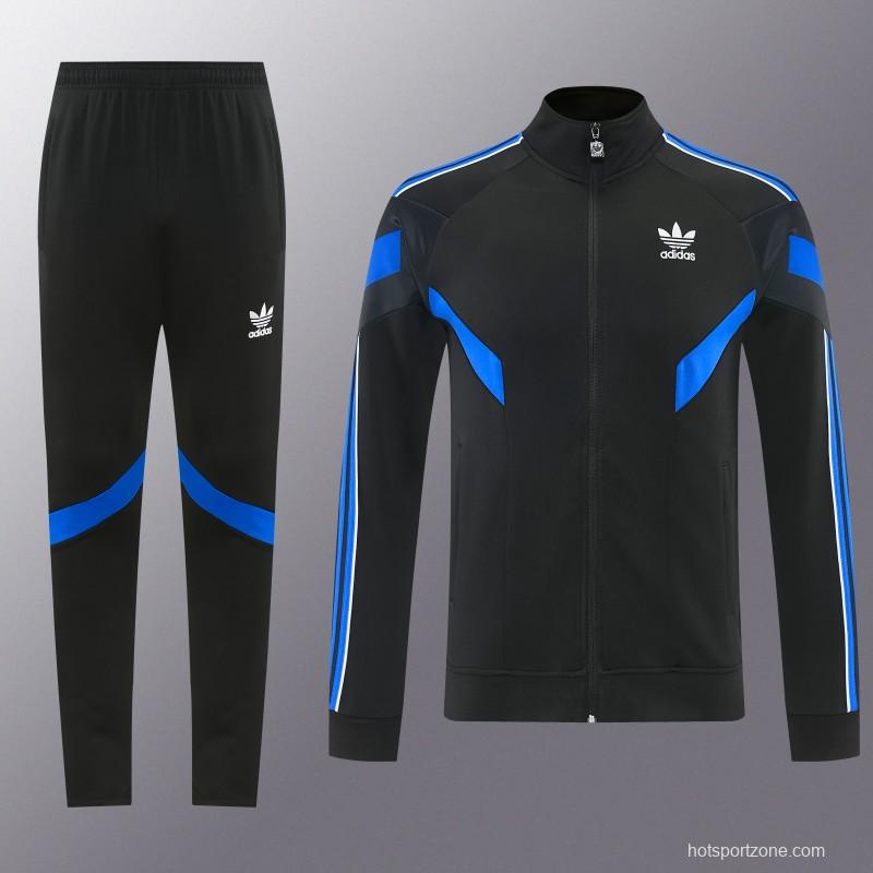 2026/27 Adidas Originals Black & Royal Blue Full Zipper Jacket Tracksuit + Long Pants