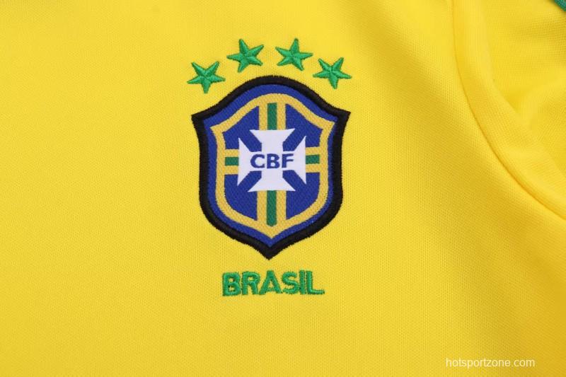 Retro Kids 1998 Brazil Home Long Sleeve Jersey
