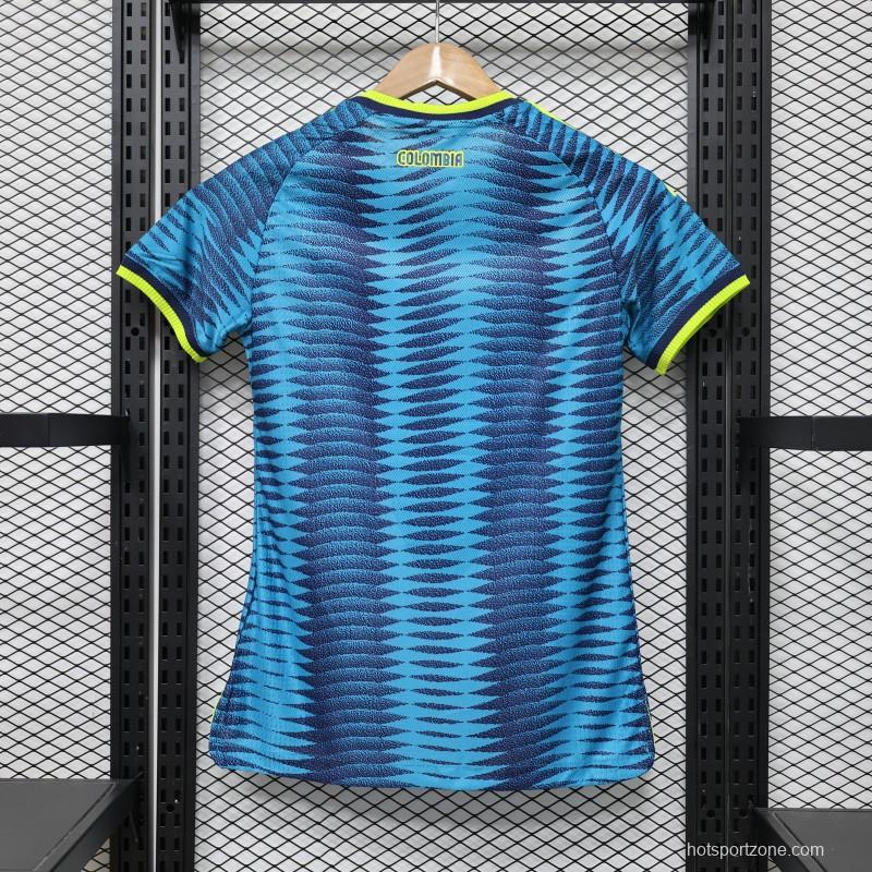 Player Version 2026 Womens Colombia Away Blue with Wave Diamond Pattern Jersey