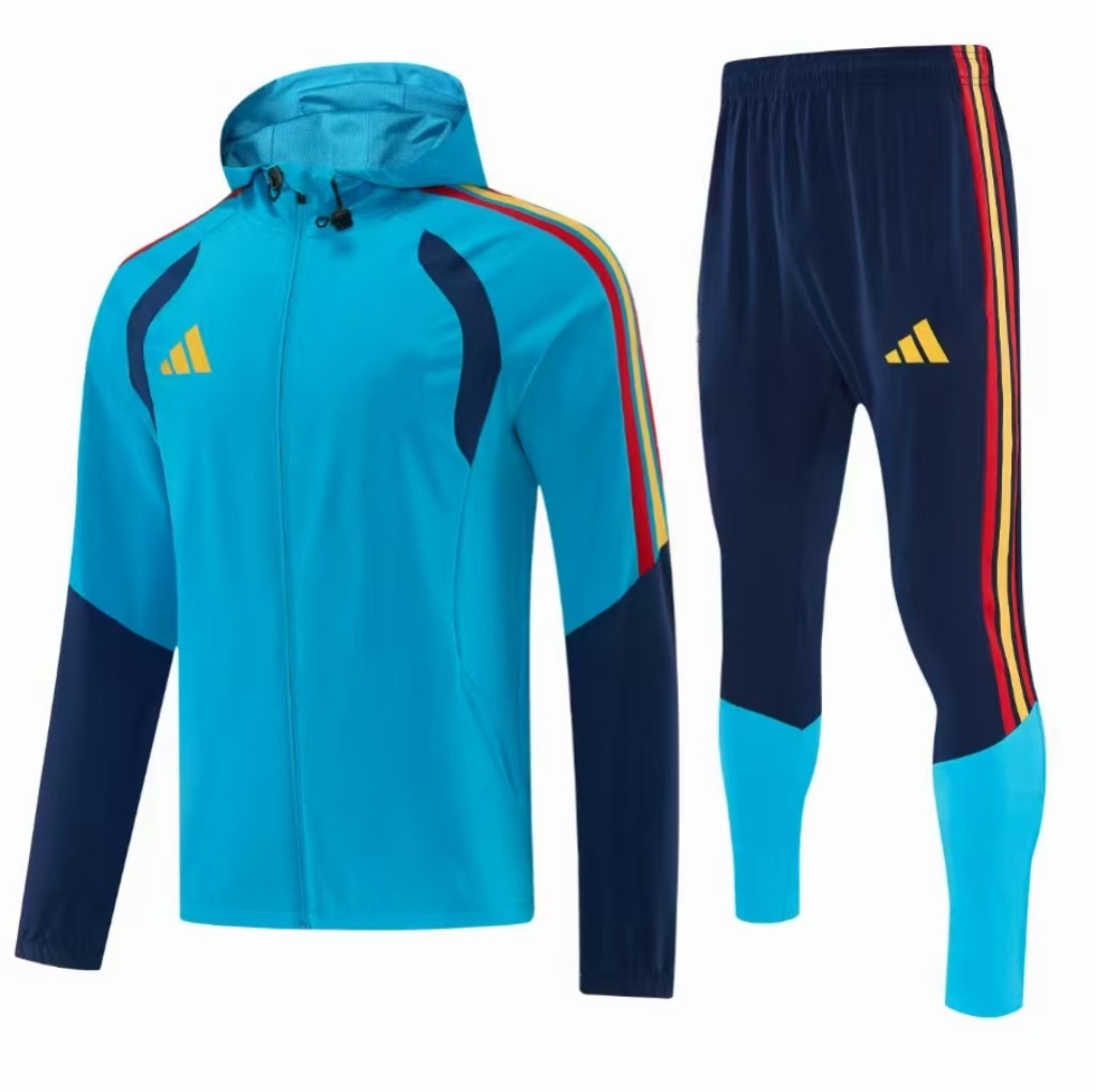 26/27 Adidas  Cyan Blue&Navy Blue Full Zipper Hooded  Windbreaker Jacket Tracksuit + Long Pants