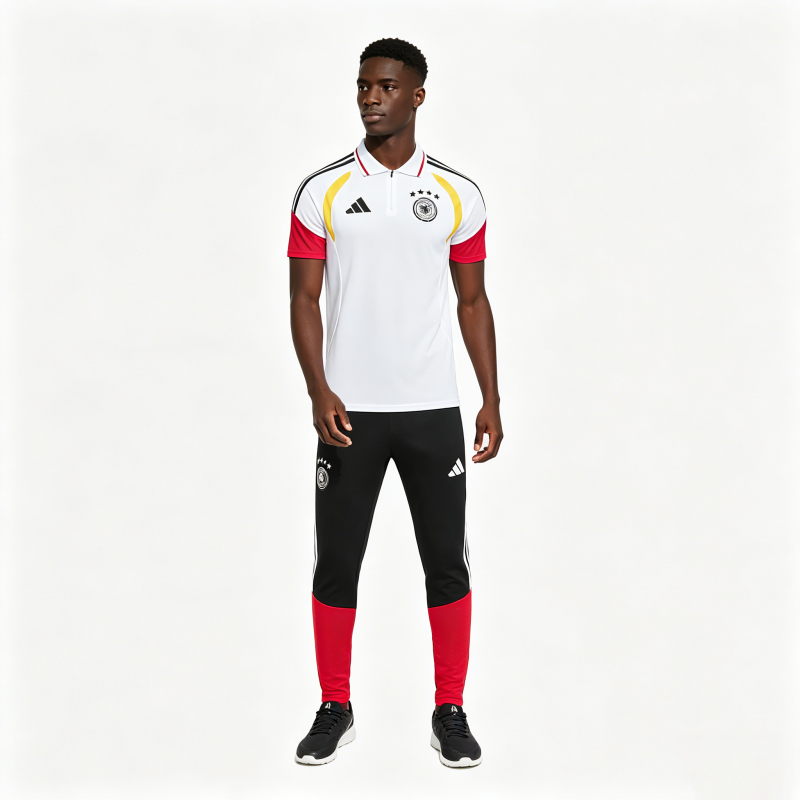 2026 German White & Black Half-Zip Polo Short Sleeve Tracksuit + Long Pants