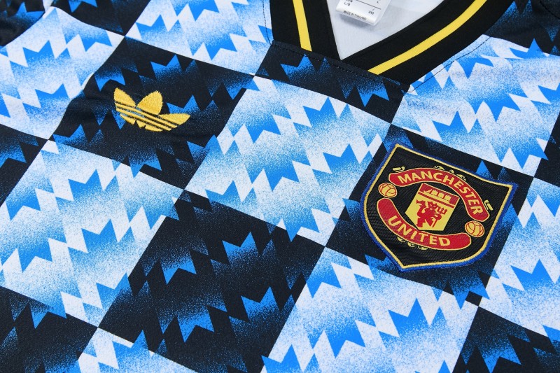 26/27 Manchester United Blue & Black Checkerboard Short Sleeve Tracksuit + Long Pants