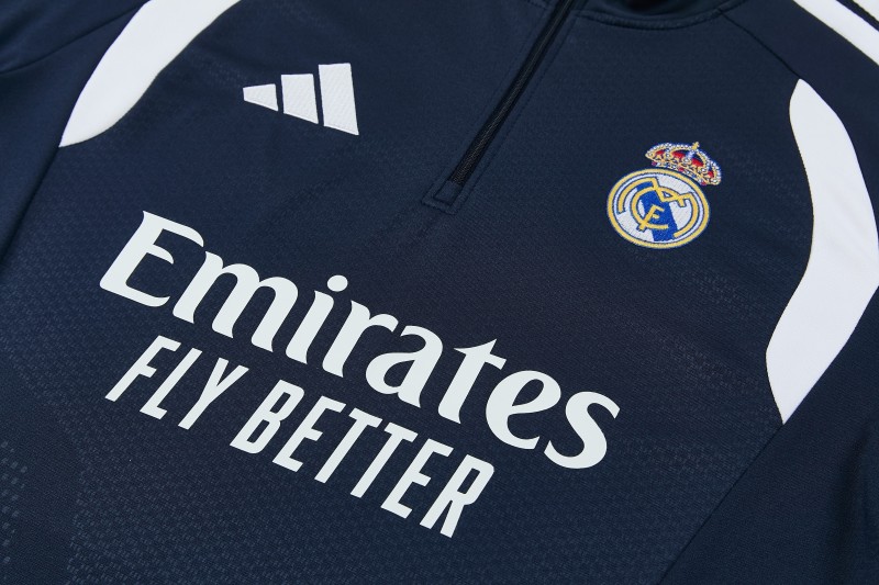 26/27 Real Madrid  Navy Blue  Half Zipper Jacket Tracksuit + Long Pants