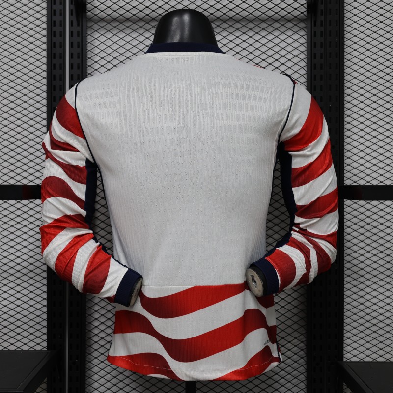 Player Version 2026 USA White & Red with Wave Stripe Long Sleeve Home Jersey