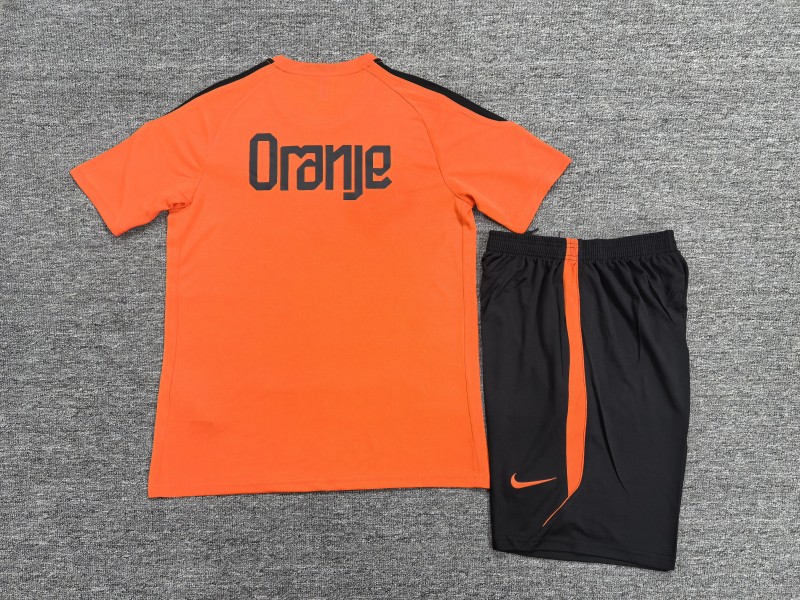 26/27 Kids Netherlands Home Orange Short Sleeve + Soccer Shorts
