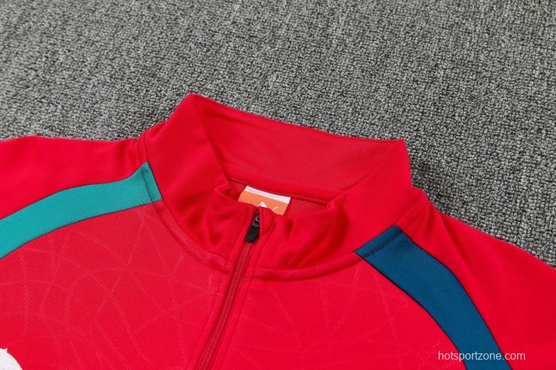 26/27 Portugal Red&Teal Half Zipper Jacket Tracksuit + Long Pants