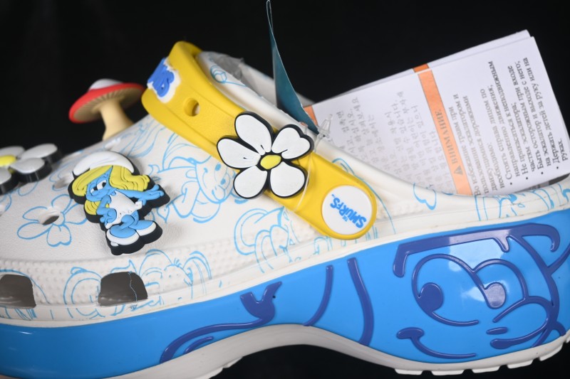 Crocs Smurfs Platform Clog Round-Toe Thick-Sole Clogs - White Blue Yellow