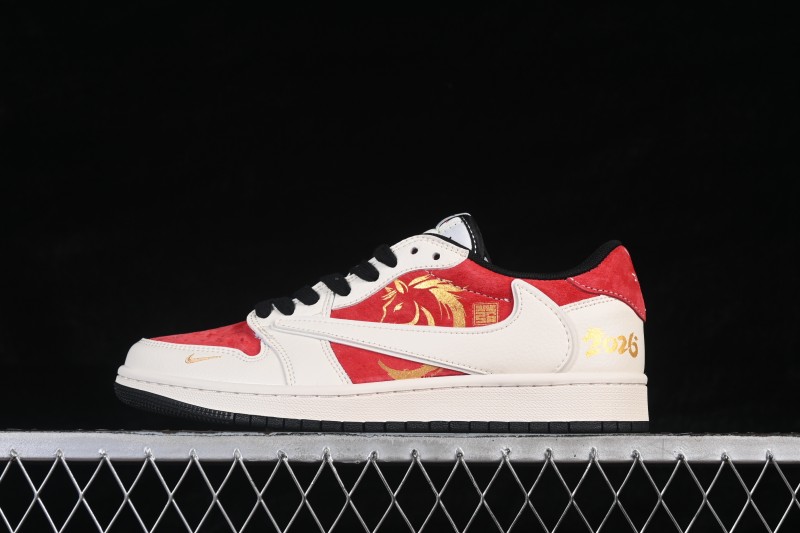 Nike Air Jordan 1 Low Retro Basketball Shoes with Year of the Horse Special Gold and Red Design - JP2026-161