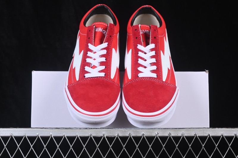 Revenge x Storm Old Skool Lightning Collaboration Low-Top Skate Shoes Red White