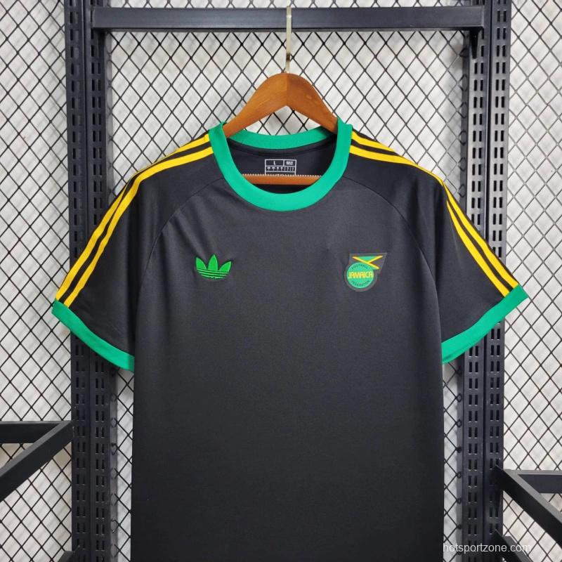 2024 Jamaica Adicolor Classics 3 Stripes Black T-Shirt