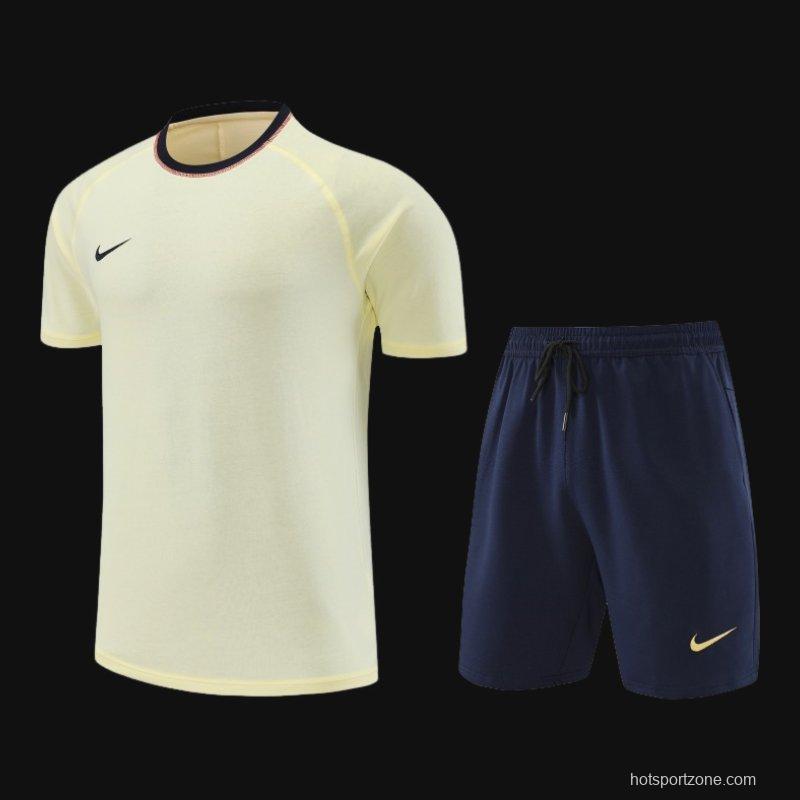 2024 Nike Beige Cotton Short Sleeve Jersey+Shorts