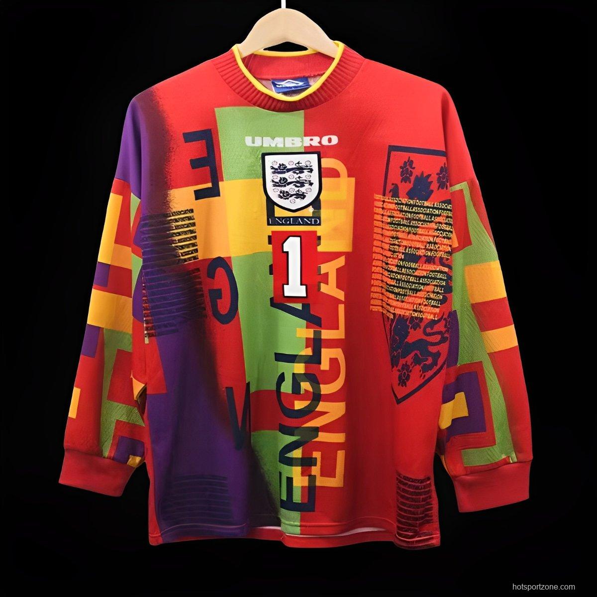 Retro 1996 England Red Goalkeeper Long Sleeve Jersey