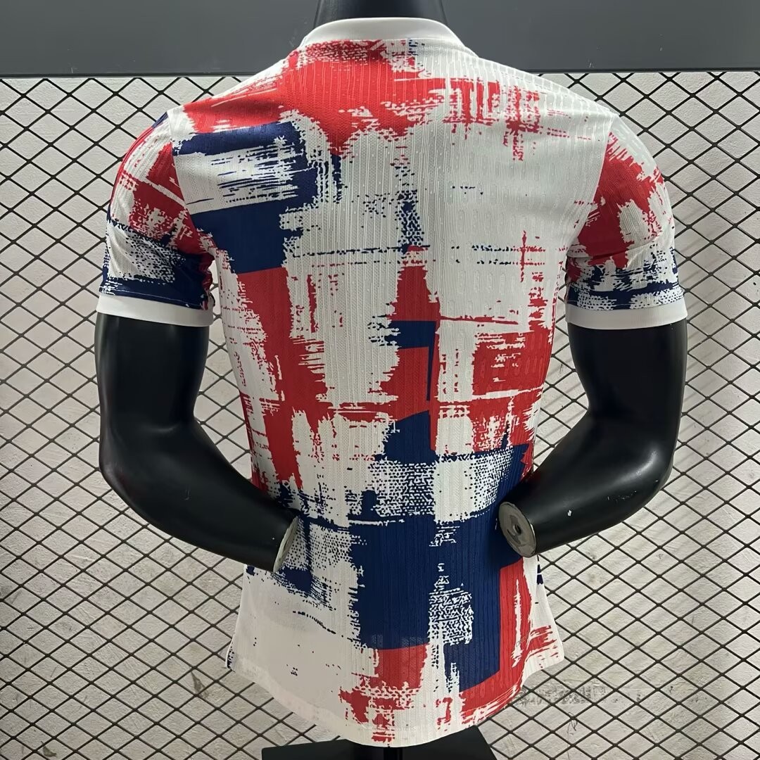 Player Version 25/26 FC Barcelona White with Red & Blue Brushstroke Pattern Jersey