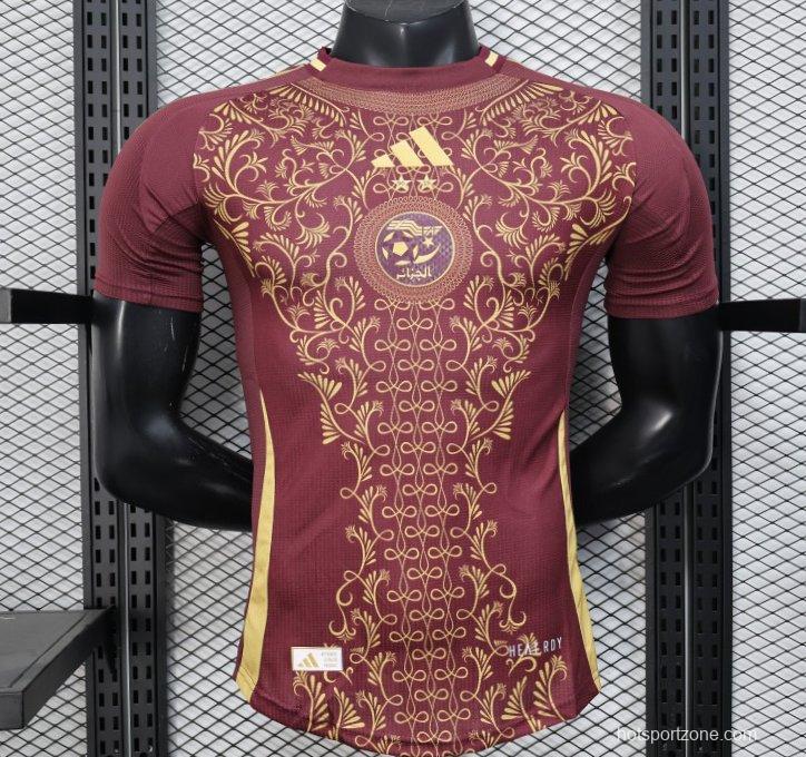 Player Version 2025 Algeria Burgundy with Gold Ornamental Pattern Jersey