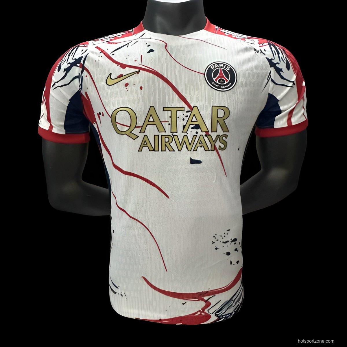 Player Version 25/26 Paris Saint-Germain White with Abstract Red Lines Jersey