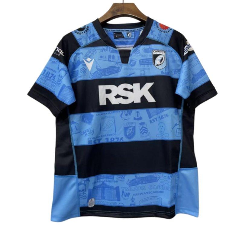 25/26 Cardiff Rugby Sky Blue with Navy Hoops and Heritage Print Jersey