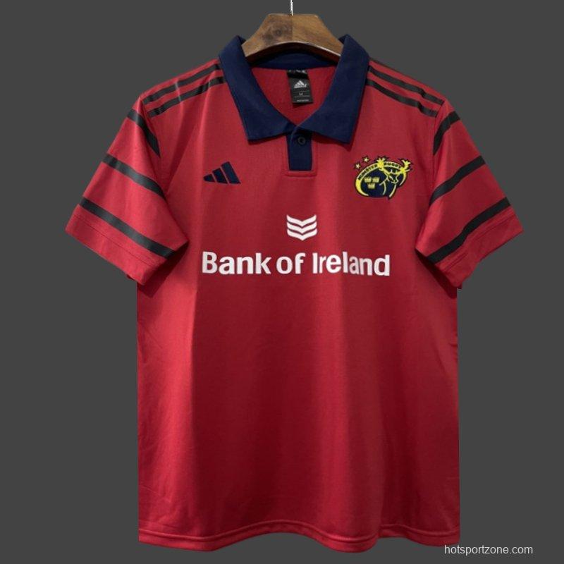 25/26 Munster Rugby Red with Navy and Grey Stripes Jersey